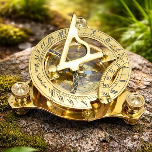 Brújula de bronce antigua con reloj solar y diseño vintage miniatura 3