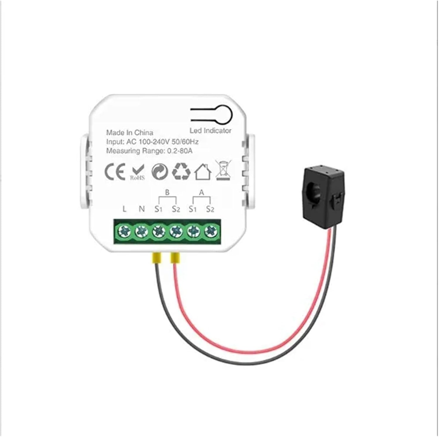 80A Power Consumption Monitor for CT Clamp Sensors and 100V-240V Energy Meters(One channel)