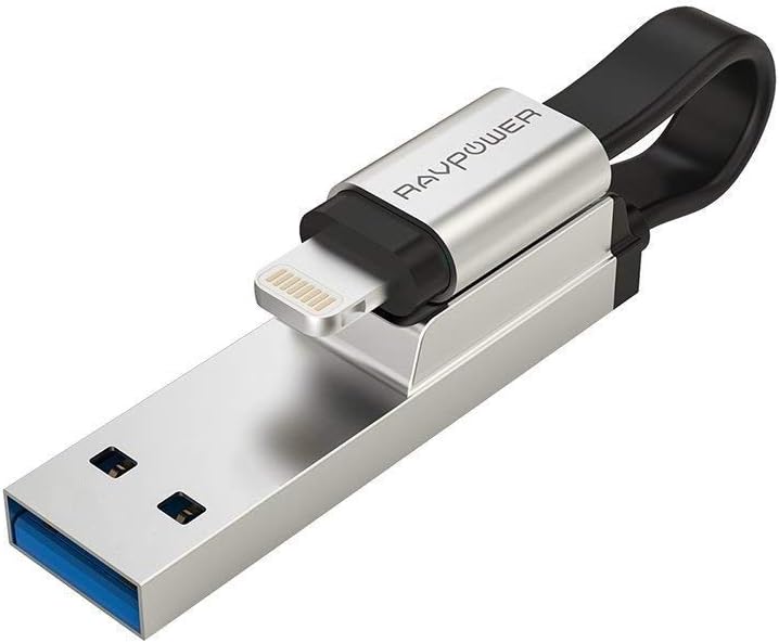 iPhone Flash Drive 128GB MFi Certified USB 3.0, RAVPower iOS Flash Drive Photo Stick for iPhone iPad with Charging Support, Touch ID Encryption, Compatible iPhone iPad Mac Windows