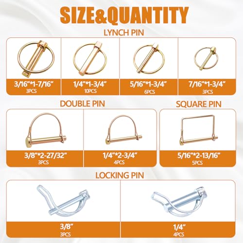 Image of mankk 270PCS Heavy Duty Hitch Pins Clip Pins 3 Point Assortment Kit Tractor Pins Linch Pins PTO Pins R Clip Pins Hair Pins,for Farm Tractors Trailers Trucks Attachments Lawn Mowers