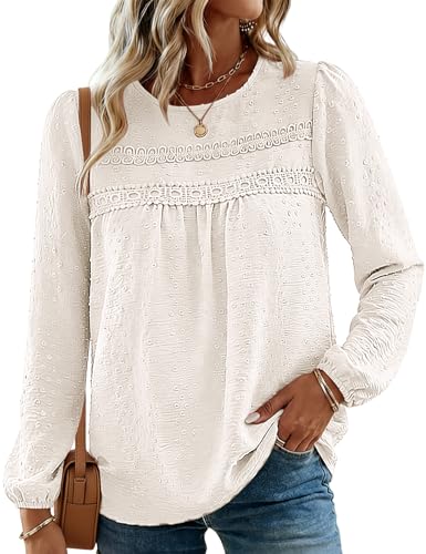 Yusongirl Long Sleeve Blouses for Women Fall Crewneck Flowy Boho Top | Lightweig...