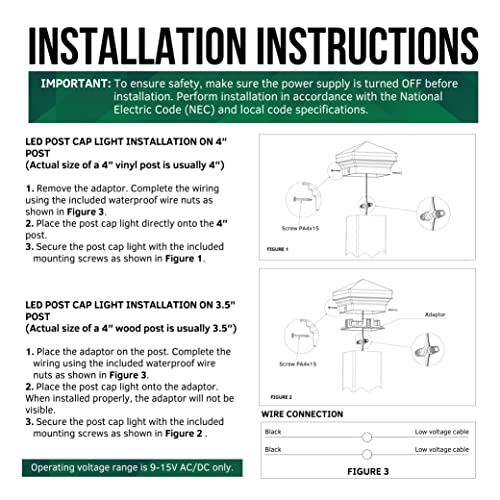 Gkoled Low Voltage Pyramid Post Cap Light, 9-15V Ac/Dc 3W Ip65 Outdoor Deck Lighting, 2700K Led Fence Cap Light For 3.5X3.5 4X4 Wood Or Vinyl Posts, Solid Die-Cast Aluminum Housing, Black #TOP5