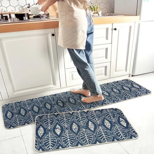 Image of Yellow Weaves- Non-Slip Kitchen Floor Mats, Water Absorbent, Rugs,Standing Jute Mats for Kitchen, Office, Sink and Laundry Room, Blue (Pack of 2)