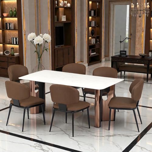 Image of The Attic Aurora 6 Seater Dining Set,Chocolate,Black, Rose Gold & Cream,160Cms