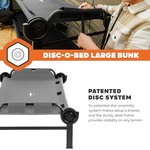Image of Disc-O-Bed Large Outdoor Convertible 2 Person Bench and Double Camping Cot Portable Bed Bunk System for Adults, Grey