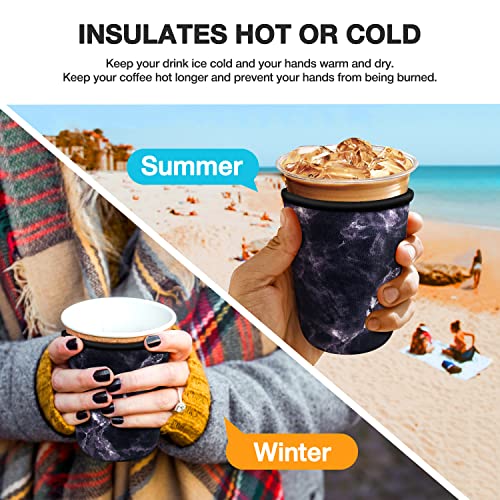 Iced Coffee Cup Sleeve for Large Sized Cups, Reusable Neoprene Iced Coffee Cup Holder for Hot Cold Drinks, Compatible with Starbucks, Dunkin Donuts, and More (Black Marble) - Thumbnail 4