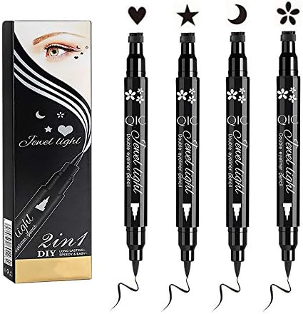 Black Liquid Eyeliner & Stamp Set - 4 PCs Winged Eyeliners and 4 Shapes Stamps, Dual ended 2-in-1 Eye Makeup Pen