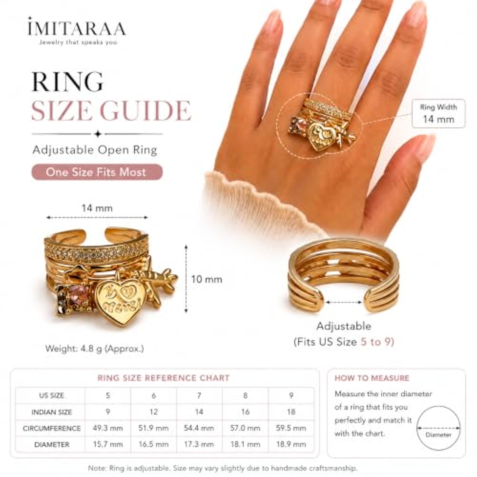 Adjustable Gold Plated Charm Ring for Women with Heart Lock & Pink Stone