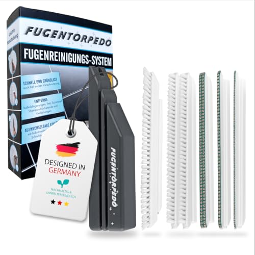 Fugentorpedo All-in-One Fugenbürsten Set Fliesenfugenreiniger für Bad Küche & WC Fugenreiniger mit Griff Bürsten & Schleifsteg (2mm 3mm 5 5mm) Fugenreinigungsbürste gegen Kalk & Schimmel