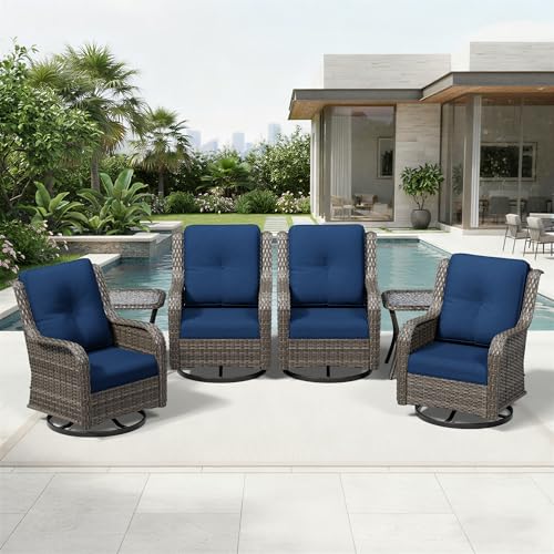 Image of Joyside 6 Piece Wicker Patio Furniture Set, Outdoor Swivel Rocker Patio Chairs with High Back, Deep Seating, Wide Armrest, Thickened Cushions, Outdoor Furniture for Deck, Porch Use