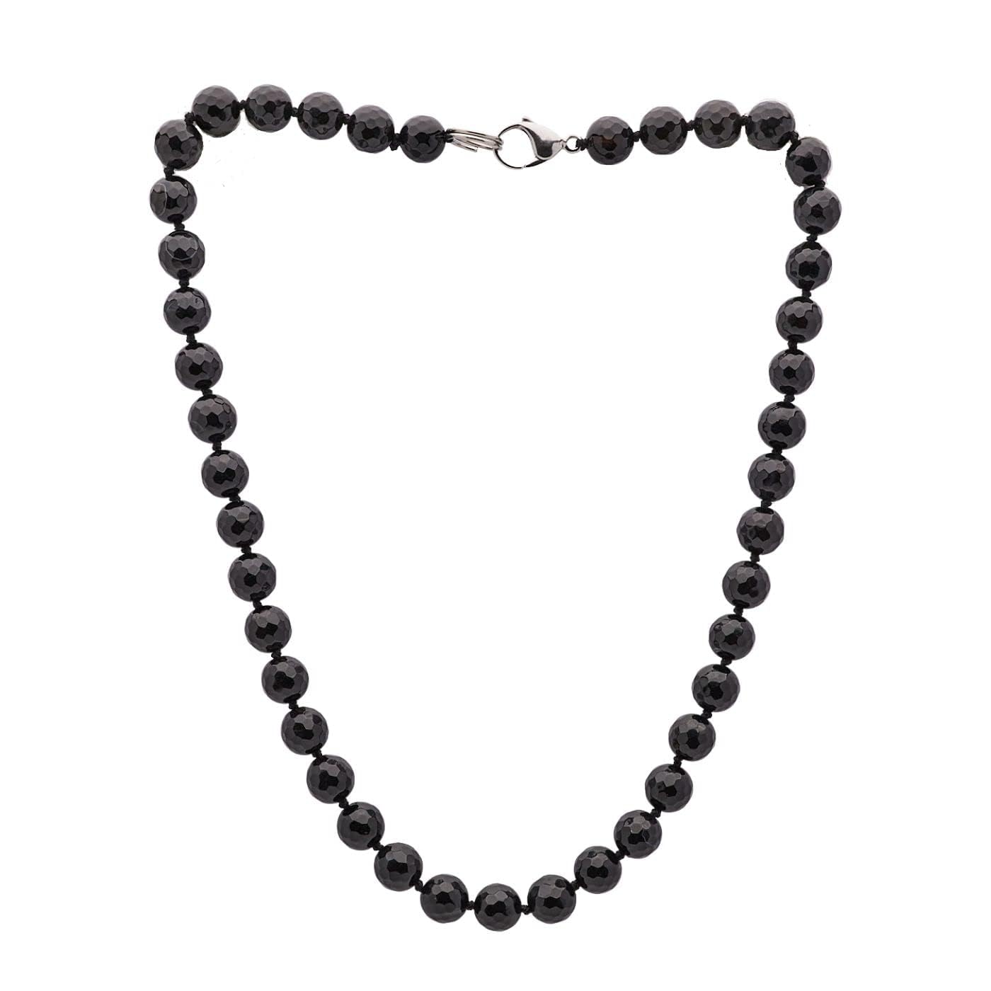 Edelstein Perlenkette Damen | Handgefertigte 10mm Naturstein Heilstein Halskette für Frauen und Mädchen (Schwarze Achat)