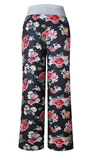 Image of Elsofer Women's Comfy Lounge Pants Soft Floral Pajama Pants Loose Drawstring Wide Leg Palazzo Pants for Sleep, Casual Wear