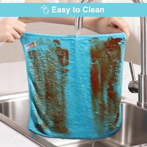 Image of JOYMOOP Microfiber Cleaning Cloths Cyan, 11.8 inch x 11.8 inch Kitchen Towels - Reusable Cleaning Rags, Lint-Free, Super Absorbent Cleaning Cloths for Kitchen, Car, and Household Cleaning