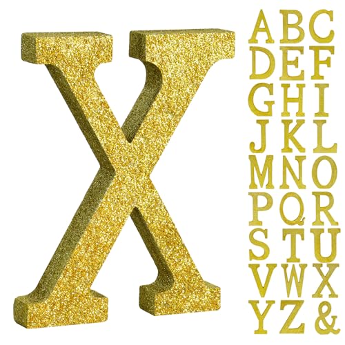 Image of TONIFUL 8 Inch Gold Glitter Letter X Table Centerpiece A-Z Gold Birthday Party Decorations,Gold Alphabet X for Birthday,Chrismas,Graduation,Bridal Shower,Wedding,Anniversary Party Supplies