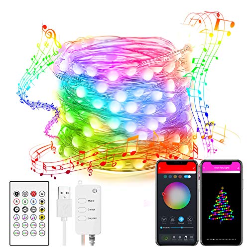 Guirnalda de luces de 32.8 pies WiFi RGB que cambian de color con control remoto, temporizador, 4 modos de música, compatible con Alexa, Google Home, para dormitorio, graduación, fiesta, decoración de