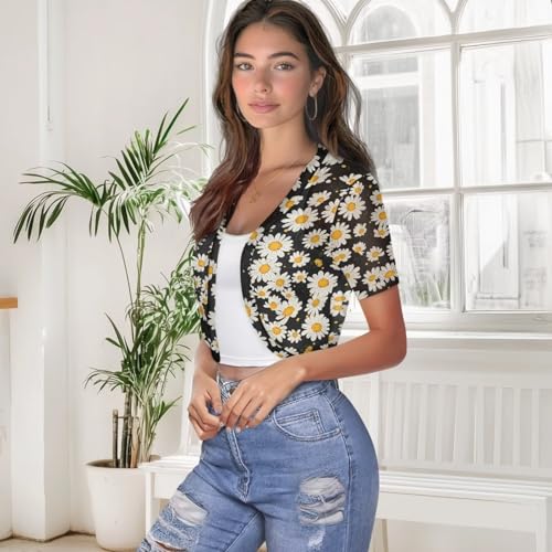 Image of Womens Short Sleeve Bolero Shrug Open Front Knit Cropped Cardigan Shoulder Cover for Dress Cute Casual Knit Cover Up
