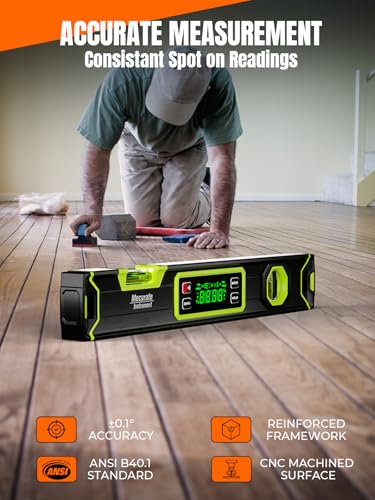 Image of Mecurate 16-Inch Digital Level, Portable Electronic Angle Finder with Backlit Display, ±0.1 Accuracy, Magnetic Base, 4 Measurement Units, Compact Torpedo Smart Level Tool for DIY & Professional Use