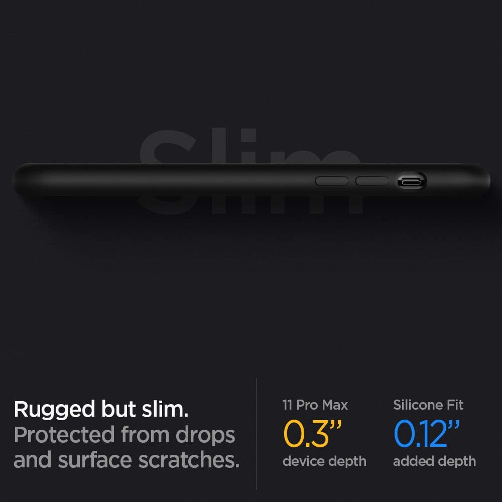Spigen Silicone Fit Compatible with iPhone 11 Pro Max Case, Silicone with Soft Suede Mobile Phone Case for iPhone 11 Pro Max Case Black 075CS27128