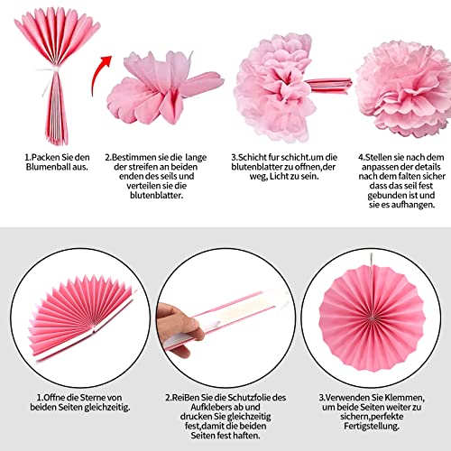 Miniatura 3 de 14 Piezas Pompones De Papel De Seda, Rosa Decoraciones Fiesta De Papel, Bolas De Pompones Para Colgar En Papel De Flores, Abanicos Bola De Pom Poms Para Fiestas, Bodas, Cumpleaños, Navidad