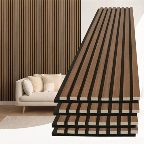 Image of Art3d 94 x 12.6 Inch Acoustic Lightweight Slat Wall Panel, 4-Piece, Walnut