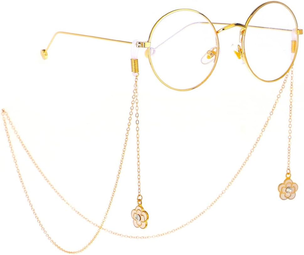 Metal Eyeglass Rope Gold Pearl Flower Pendant Eyeglass Chain(Rhinestone Chain)