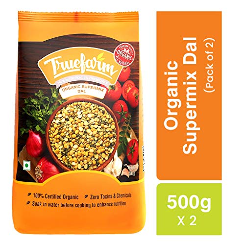 Image of Truefarm Supermix Dal | Ayurvedic Panchratna| Blend of Moong, Masoor, Chana & Toor Dal | Rich in Protein, Vitamin B Complex, Calcium & Fiber | NPOP Certified | Pack of 2 (500g Each)