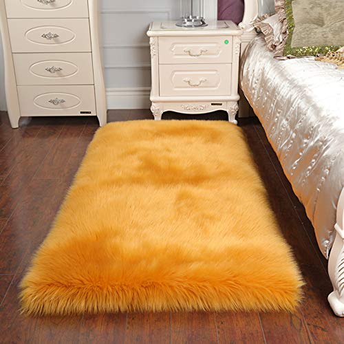 Peloso - Alfombra de piel de oveja sintética para habitación de niños, alfombra lanuda para dormitorio, sofá, sala de estar, lujosa alfombra suave para el suelo, color camello dorado, 220 cm