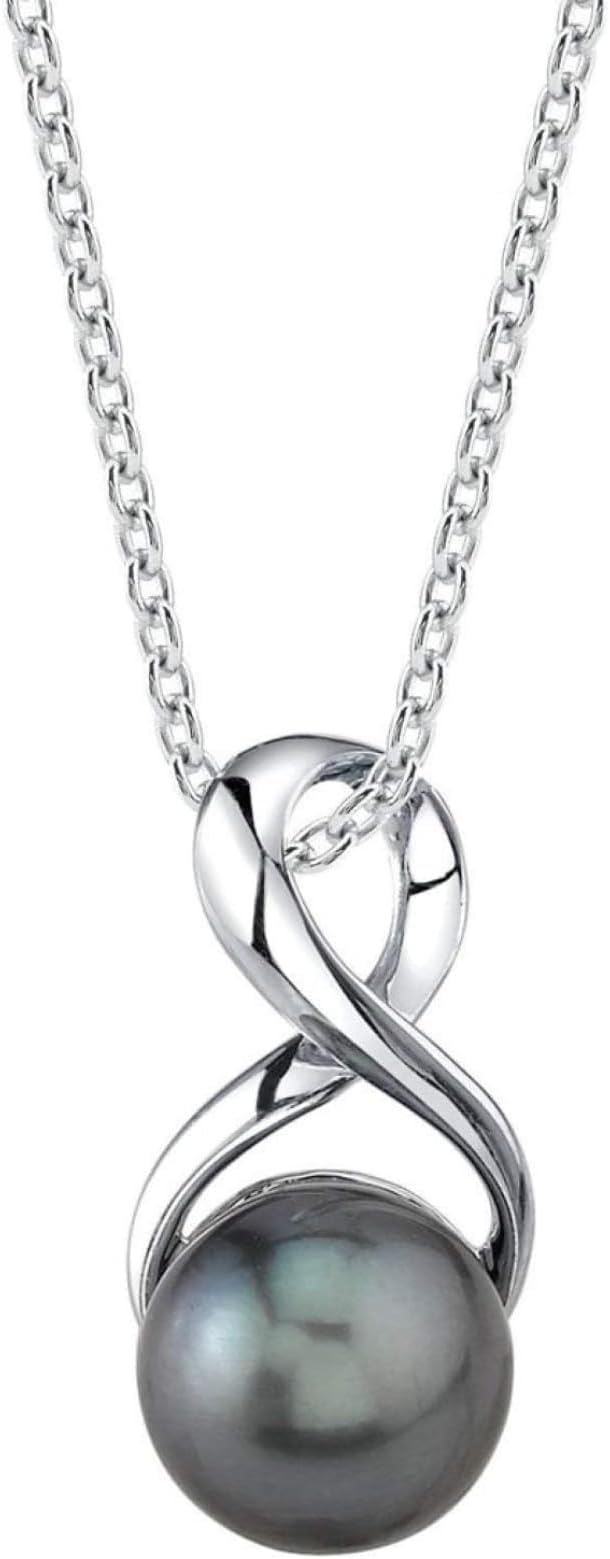 Real Pearl Pendant for Women with Genuine AAA Quality Black Tahitian Cultured Pearl with Infinity Design | 14K Gold Plated 925 Sterling Silver Necklace with 16"-20" Adjustable Chain