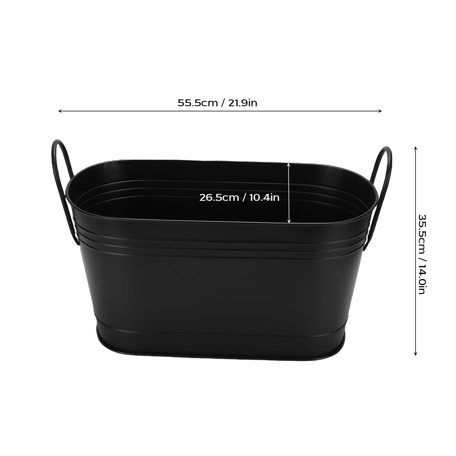 SIXRUN Cubo para Leños Soporte para Leña Cubo de Almacenamiento de Leña Negro Ovalado de Metal con Asas Resistentes para Jardín Interior Exterior Fogón Plantación