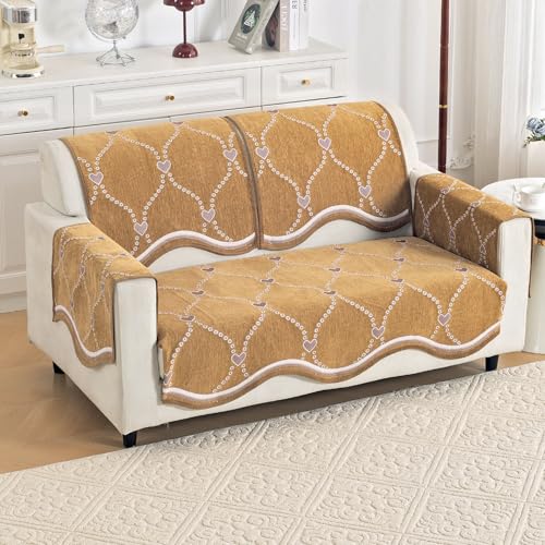 Image of HOKIPO Complete (Seat+Back+Arm) Sofa Mat Set for 2 Seater Sofa |Premium Chenille Sofa Covers with Curve Edges, 'Serene Curves Series' - Love Trails (IN-995+1002+1001 * 2 - D2)