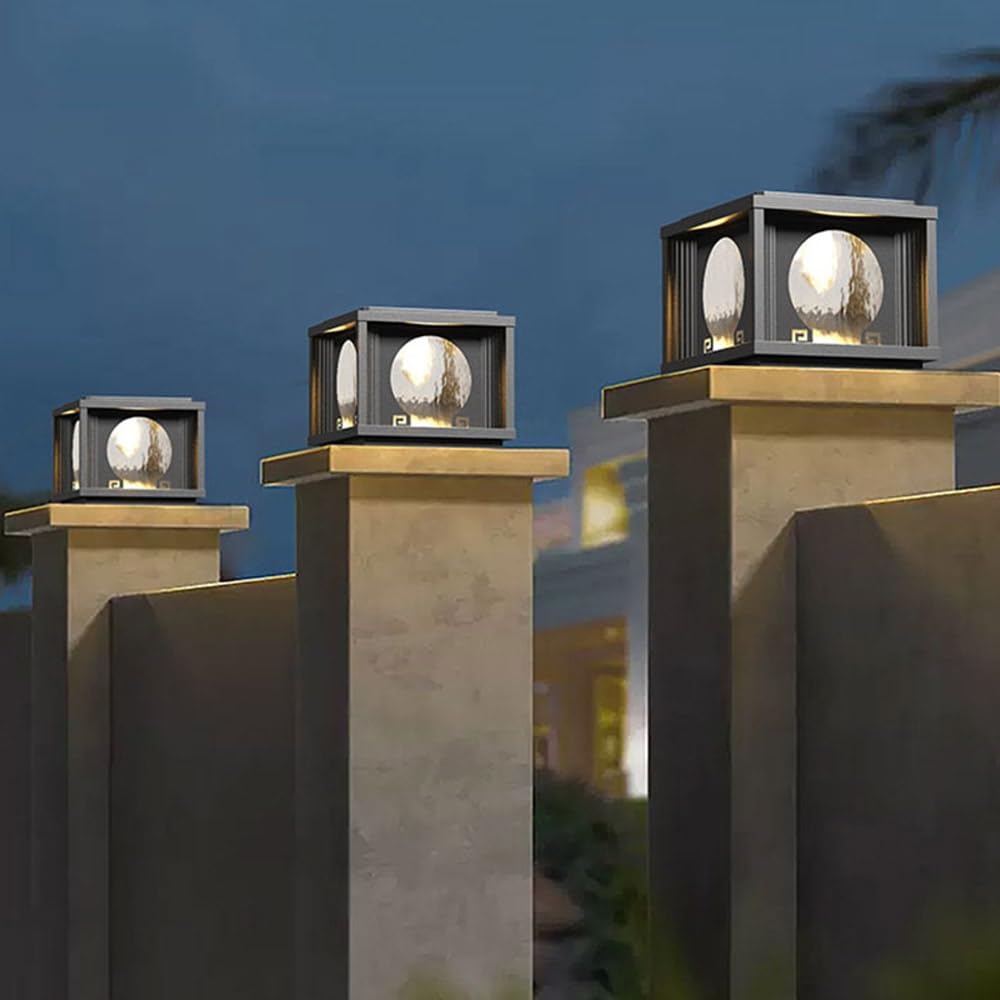Oświetlenie kolumny zewnętrznej Solarna lampa filarowa czarna lampa słupkowa do płaskiej powierzchni patio dekoracja ogrodu, elektryczna komunalna - mała