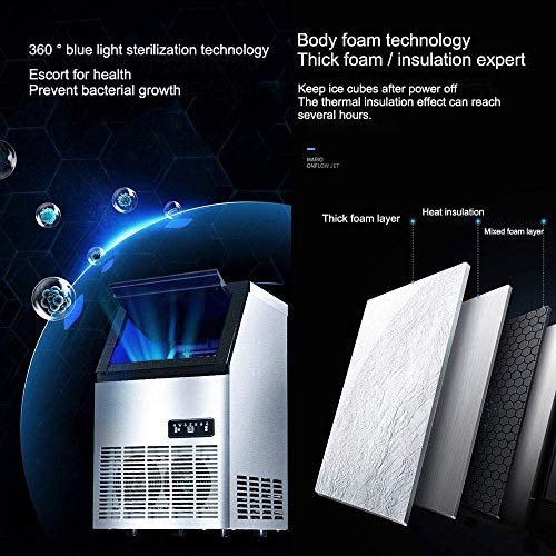 YFGQBCP Eiswürfelmacher Edelstahl for Gewerbe Eismaschine, 55 kg EIS pro 24 Stunden, LED-Anzeige, Blu-Ray Sterilisation… – Bild 3