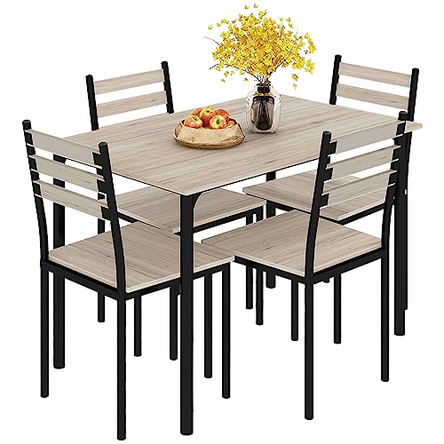 HOMCOM Modern Dining Table Set for 4, 5-Piece Kitchen Table Set, Rectangular Dining Table and 4 Chairs for Small Space, Dinette, Breakfast Nook, Gray