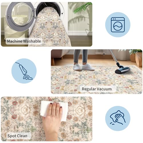 Image of GarveeHome Area Rugs 8x10 for Living Room, Beige Floral Large Washable Rug Soft Non Slip Carpet Indoor Thin Accent Rug for Bedroom Dining Room Playroom Nursery Home Decor