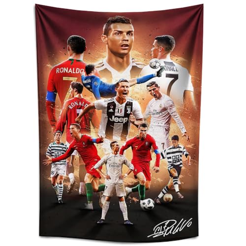 IDOLUSTER Soccer Superstar Cristiano Ronaldo Signed Wall Tapestry Poster For Kids Fans Bedroom Wall Hanging Decoration-Ronaldo Tapestry For Teen Boy Birthday Party Gifts-70x100CM