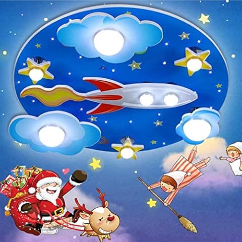 A.1.Coo Kinderzimmerlampe LED Deckenleuchte Universum Rakete Deckenlampe Holzhandwerk Glas Lampenschirm Jungen Und Mädchen Babyzimmer Cartoon Schlafzimmer Wohnzimmer Dekor Innen Kronleuchter Cover