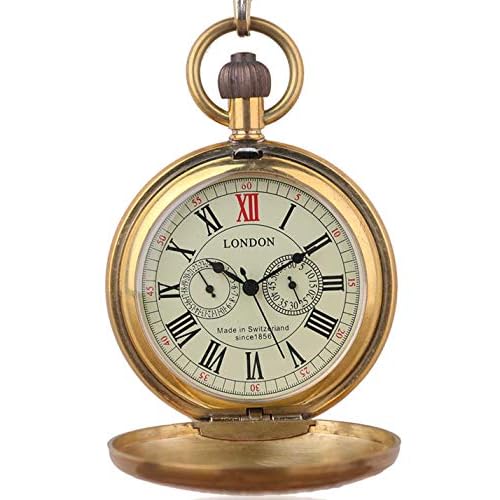 Vintage Copper Train London Design Hand Winding Mechanical Pocket Watch Mens Watches