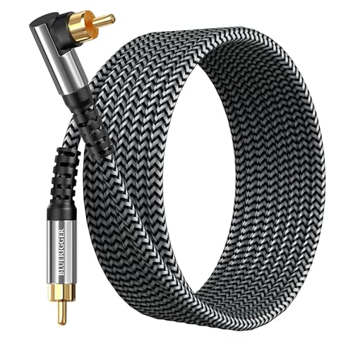 Image of BlueRigger Subwoofer Cable 90D (75FT, RCA Audio, Dual Shielded, Gold Plated, Right Angled Male RCA Connectors) - Compatible with Subwoofer, Amplifier, Home Theater