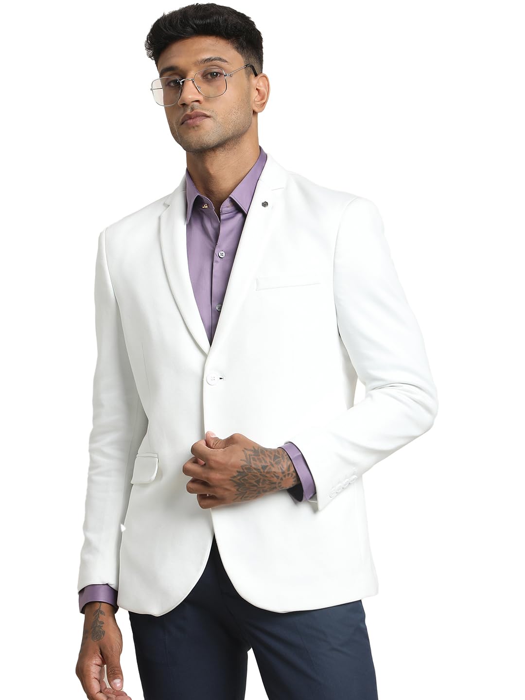Men Knitted Solid Relaxed Fit White Blazer||Men's White Blazer||Casual Blazer-image-29