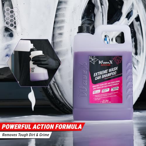 Image of Wavex Car Shampoo Extreme Wash 5L with Two Pcs Microfiber Cloth 40x40cm 340gsm | pH Neutral | Also works as Foam Wash Shampoo