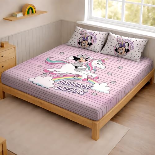 Image of Sassoon Disney Unicorn Digital Printed 100% Cotton Bedsheet with 2 Pillow Covers in 300TC