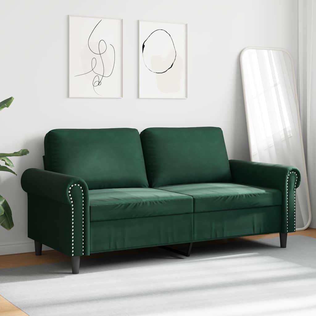 Générique Divano a 2 posti in velluto verde scuro 140 cm, divano moderno con struttura in metallo resistente, seduta comoda imbottita per soggiorno