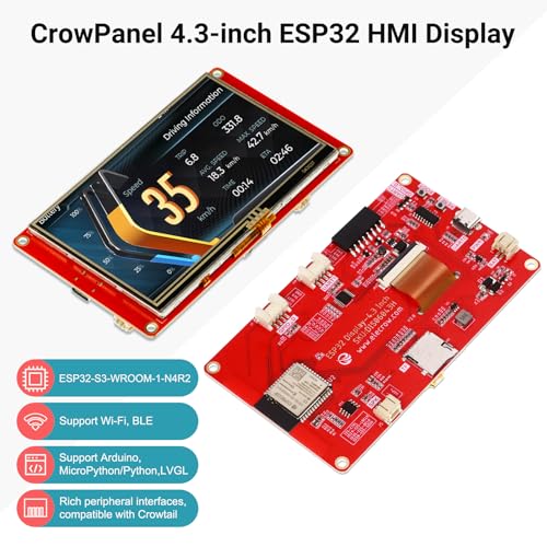 Image of ELECROW ESP32 Display 480x272, 4.3 Inch HMI Basic Touch Screen SPI TFT LCD Touchscreen with Acrylic Case, 32-Bit LX7 Dual-Core Processor, Up to 240MHz, Compatible with Arduino, PlatformIO, MicroPython