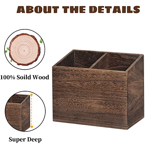 Wooden Kitchen Utensil Caddy With 2 Compartments, Rustic Kitchen Utensil Holder For Kitchen Countertop, Wood Utensil Crock Organizer Box For Farmhouse Kitchen Decor #TOP7