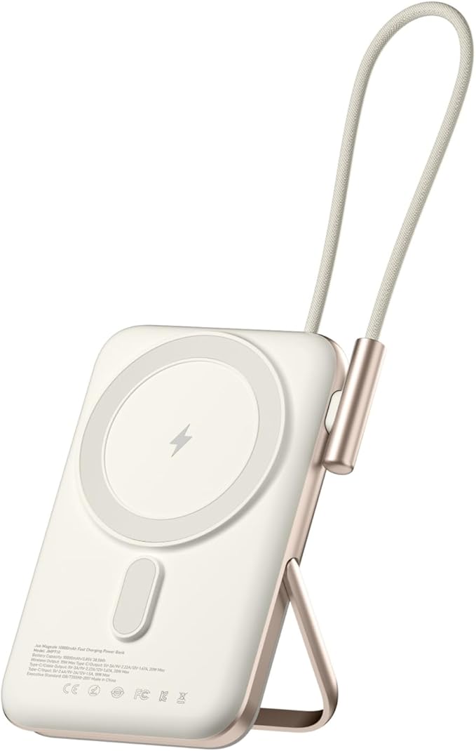 Juo Magsafe Powerbank 10000mAh Standlı 20W Dahili Type-C Kablolu Taşınabilir Hızlı Şarj Cihazı Beyaz