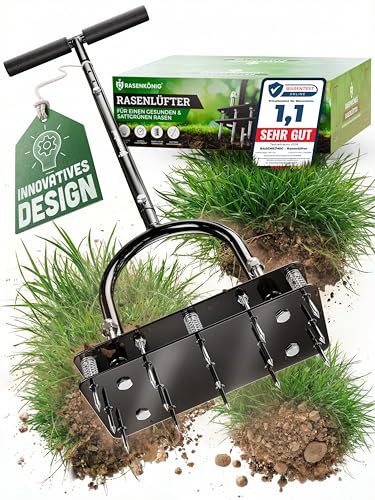 RASENKÖNIG Rasenlüfter Pro | Innovative Aerifiziergabel | Rasenbelüfter Vertikutierer und Aerifizierer für Rasenbelüftung | Premium Gartengerät zum Rasen belüften und auflockern Selbstreinigend
