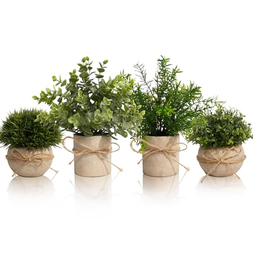 YVONNEYI 4 Stück Kunstpflanze für Deko Wohnzimmer, Künstliche Pflanzen wie echt Eukalyptus, Fake Plant für Home Schlafzimmer Badezimmer Küchen Büro Zimmer Fensterbank Zuhause Innen Deko (005, 4 Stück)