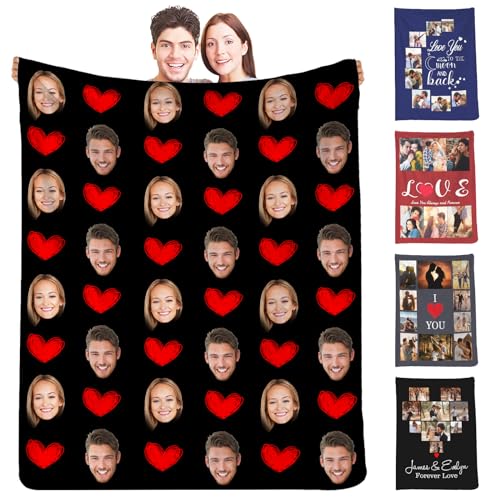 SIMIEEK Manta personalizada con imágenes de cara para parejas, regalos del día de San Valentín, fabricada en Estados Unidos, mantas con fotos personalizadas, disponibles de 30 a 80 pulgadas