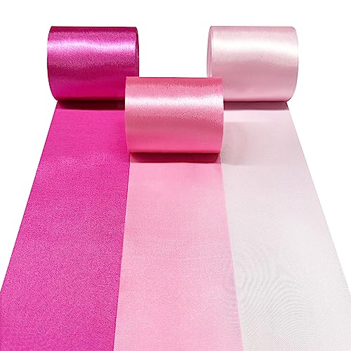 60M Ruban de satin rose rose 3 Couleurs 5cm de large ruban rose foncé rose clair pour emballage de cadeaux DIY artisanat frange à suspendre fête guirlande...
