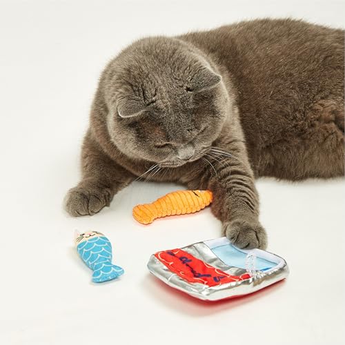 Image of BarkButler x FOFOS Sardine Cat Toy 5pk - Interactive Cat Toys Set with Catnip - Multicoloured